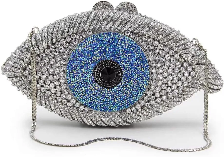 Rhinestone Purses for Women Women's Evening Handbags Unique Purses Bling Purse Money Bags for Party Evil Eye Clutch Silver