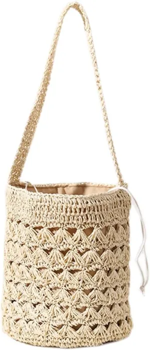Round Bucket Bag Knitting Straw Bag Crossbody Bags Shoulder Bags
