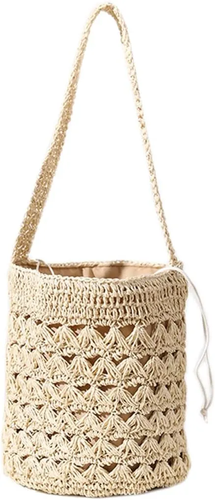 Round Bucket Bag Knitting Straw Bag Crossbody Bags Shoulder Bags