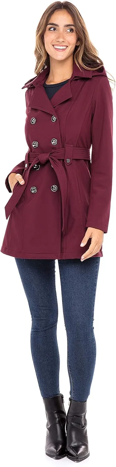 Sebby Collection Women's Soft Shell Trench Coat with Detachable Hood