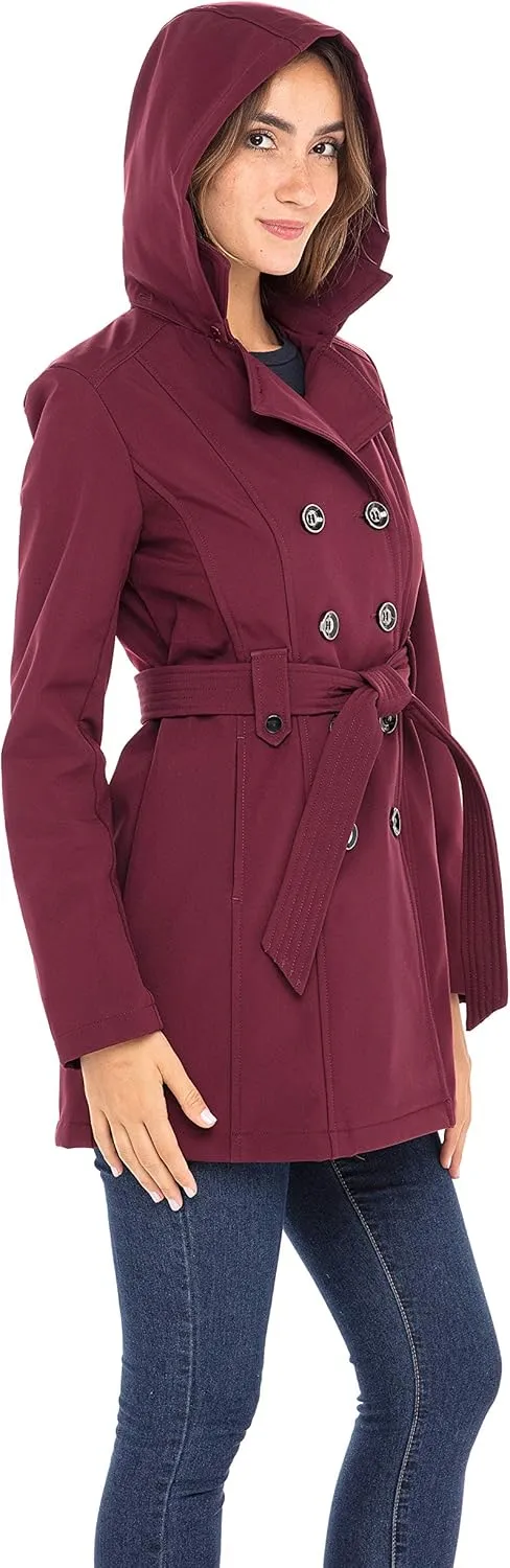 Sebby Collection Women's Soft Shell Trench Coat with Detachable Hood