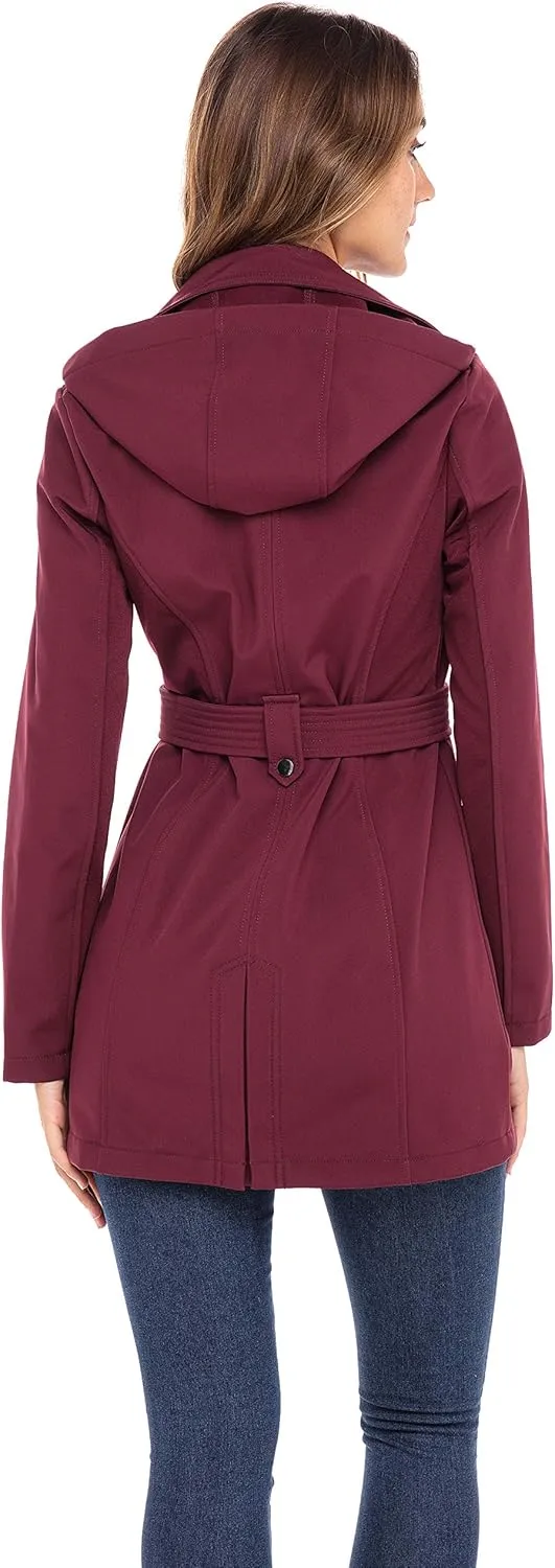 Sebby Collection Women's Soft Shell Trench Coat with Detachable Hood