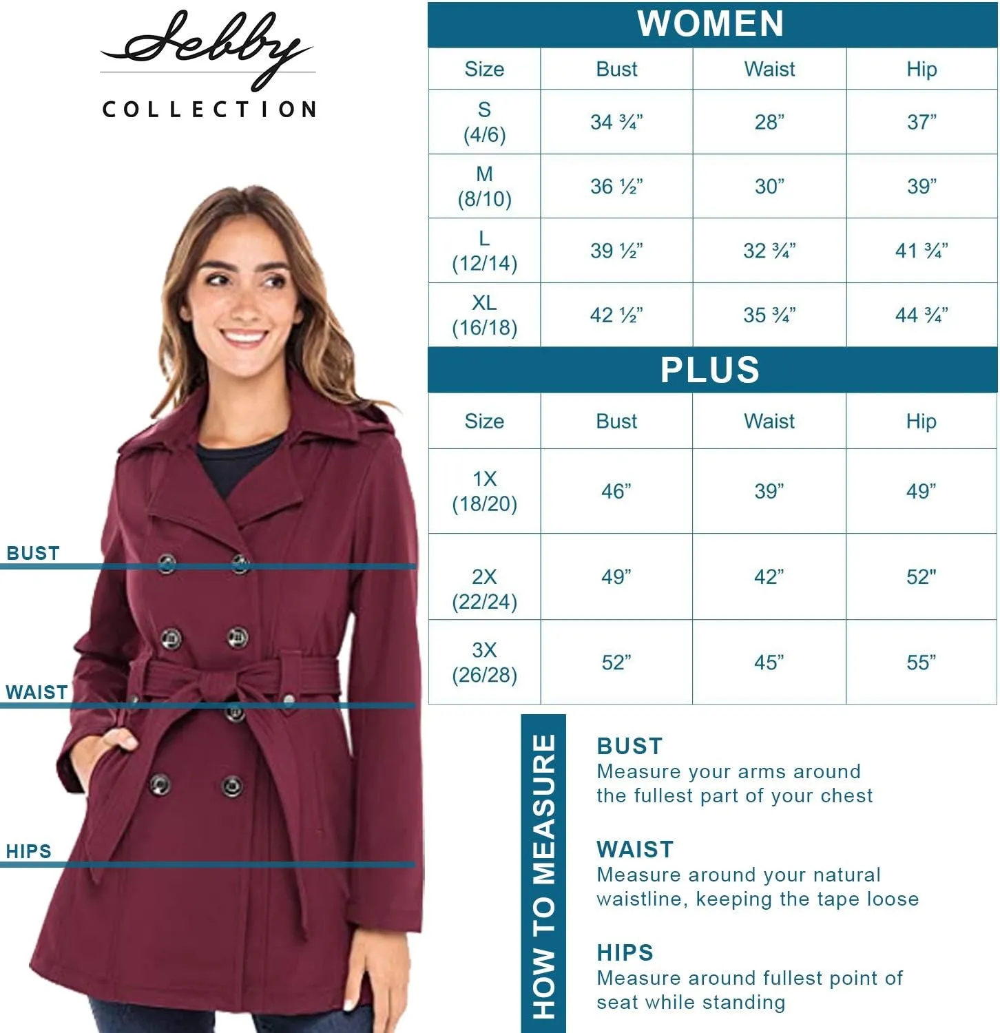 Sebby Collection Women's Soft Shell Trench Coat with Detachable Hood