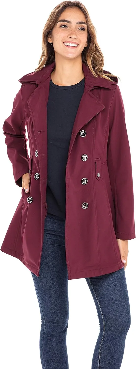Sebby Collection Women's Soft Shell Trench Coat with Detachable Hood
