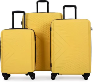 Secure Your Belongings with Lightweight 3 Piece Luggage Set, Spinner Wheels and TSA Lock, Yellow