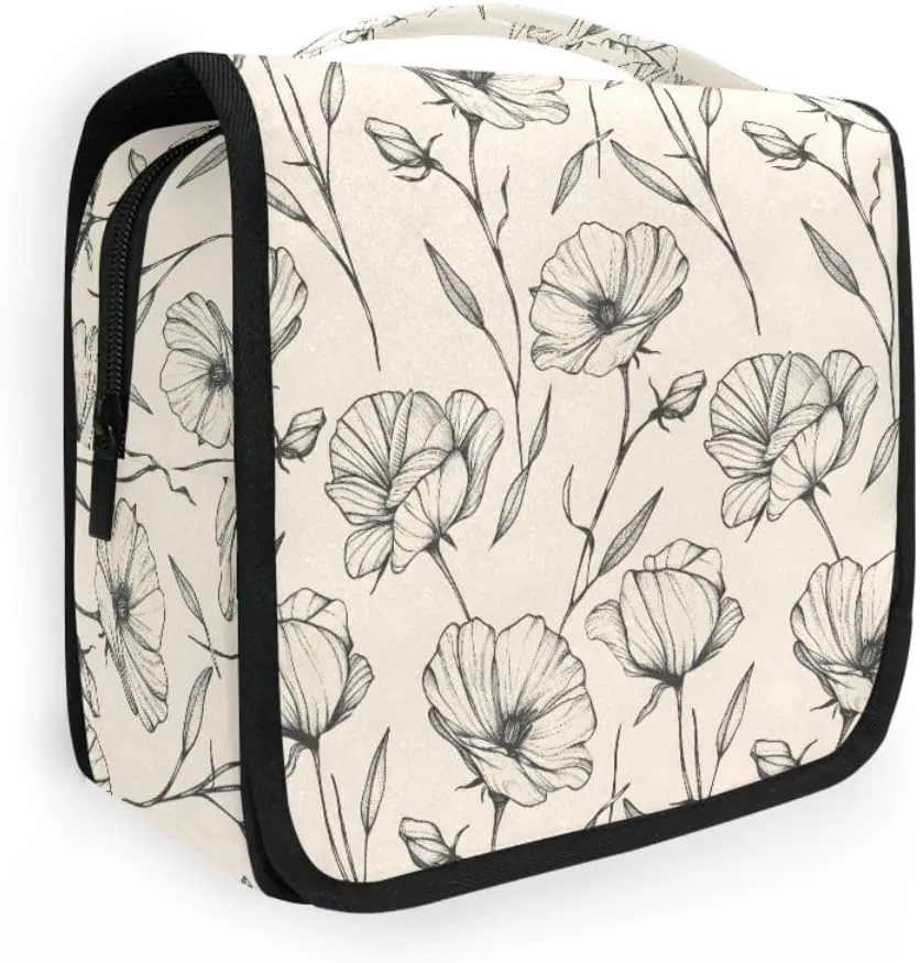 senya Hanging Travel Toiletry Bag Delicate Floral Tattoos Kit Makeup Case Cosmetics Organizer for Men Women