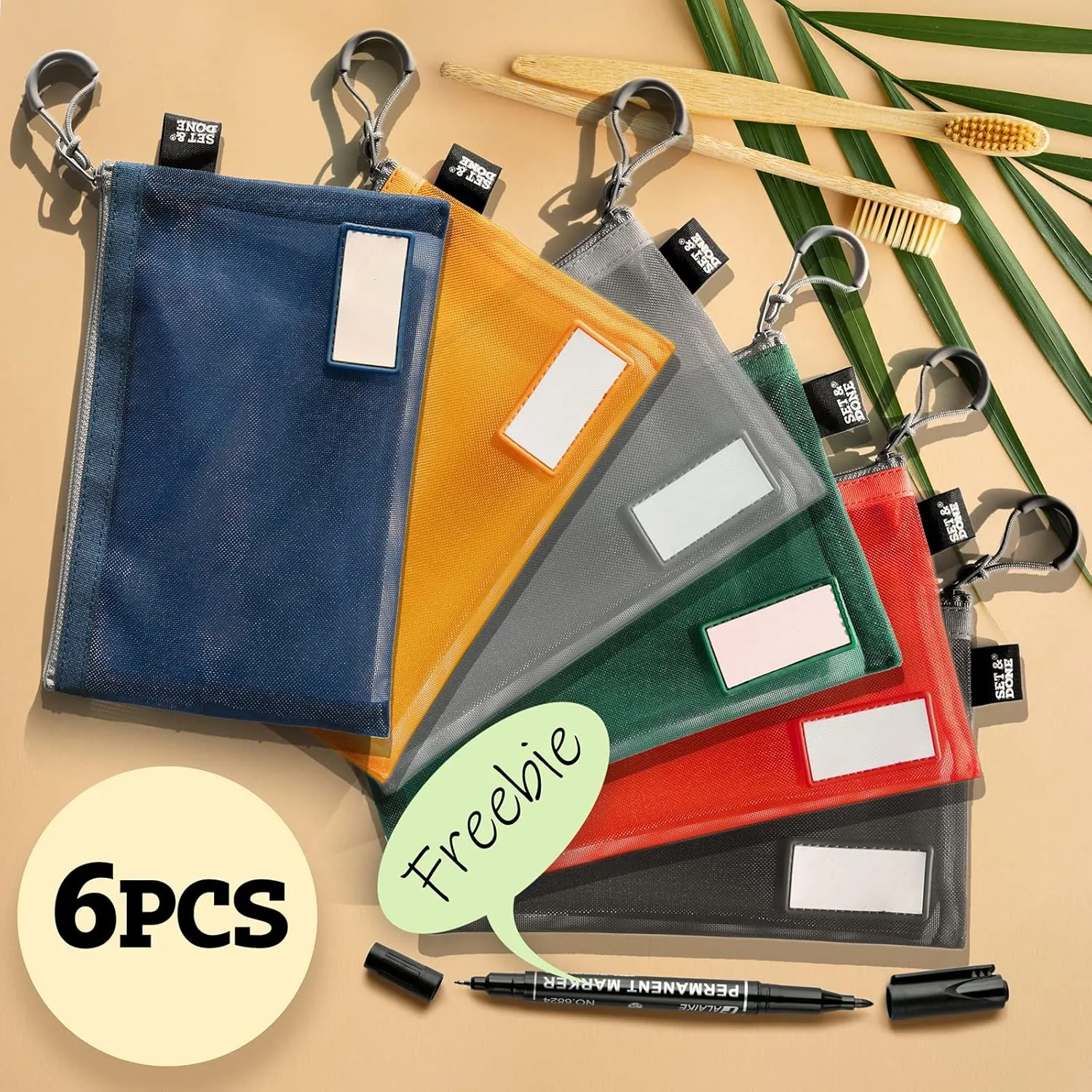 Set & Done - Zipper Mesh Bags 7"x 5" Size S Clear Pouch for Storage Small Items Makeup Accessories & Office Organizers, Travel Easy