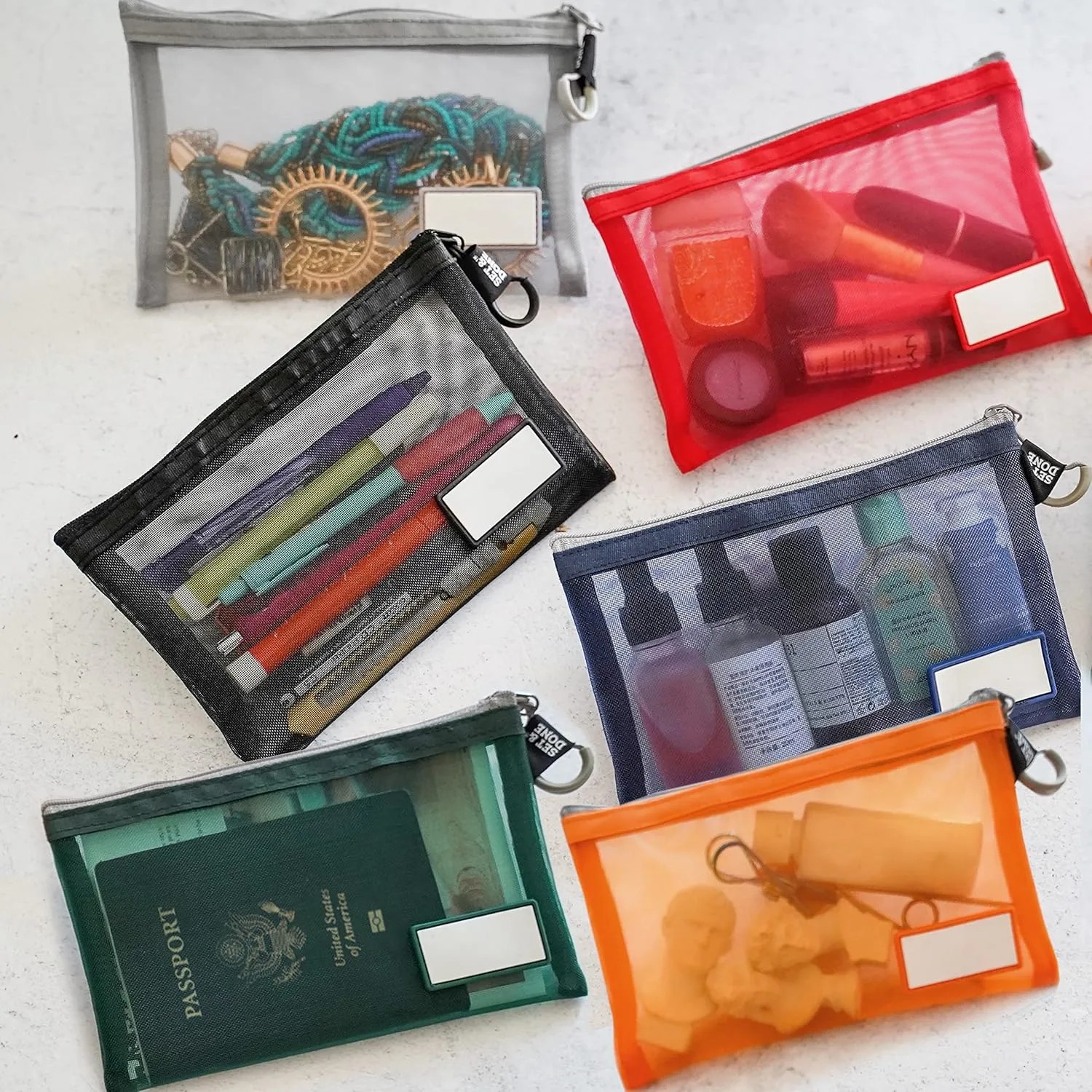 Set & Done - Zipper Mesh Bags 7"x 5" Size S Clear Pouch for Storage Small Items Makeup Accessories & Office Organizers, Travel Easy