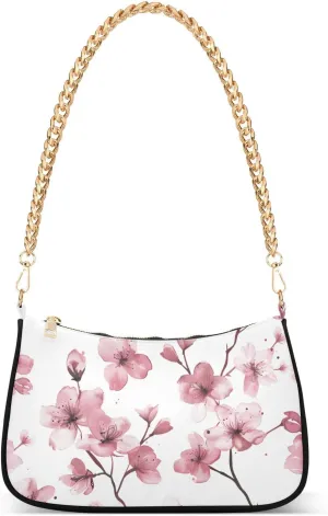 Shoulder Bags for Women Delicate Pink Cherry Blossoms Hobo Tote Handbag Small Clutch Purse with Zipper Closure