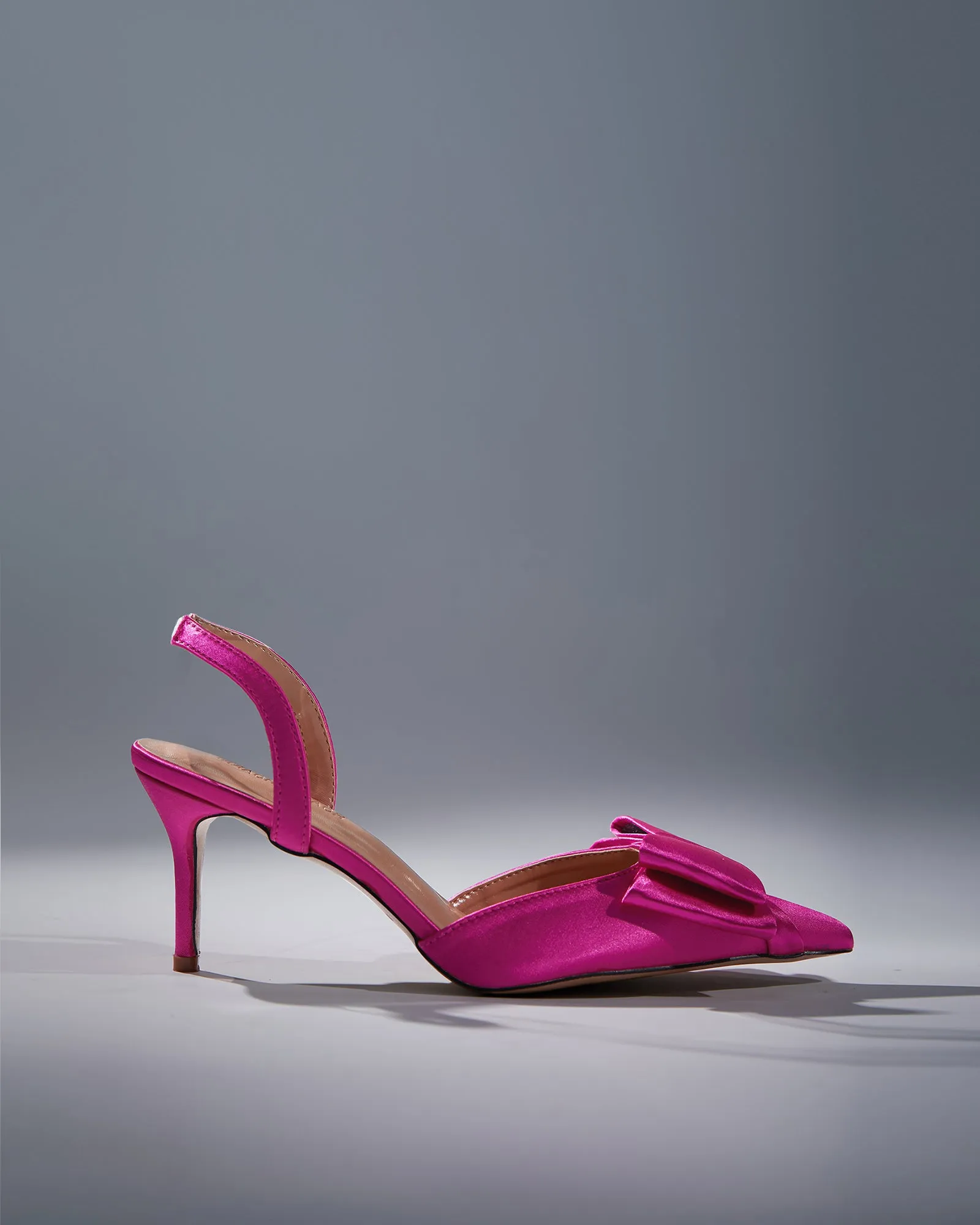 Siena Bow Satin Slingback Pumps In Hot Pink