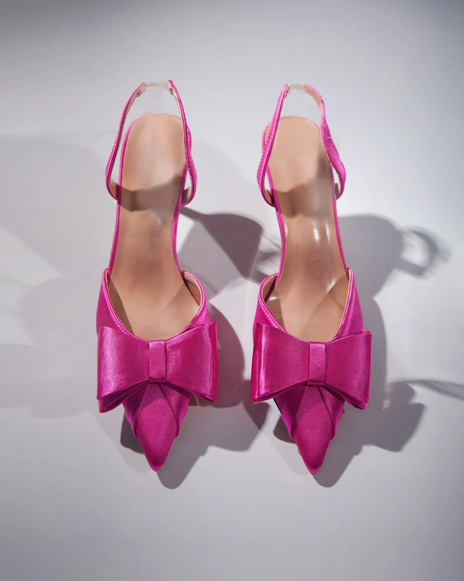 Siena Bow Satin Slingback Pumps In Hot Pink
