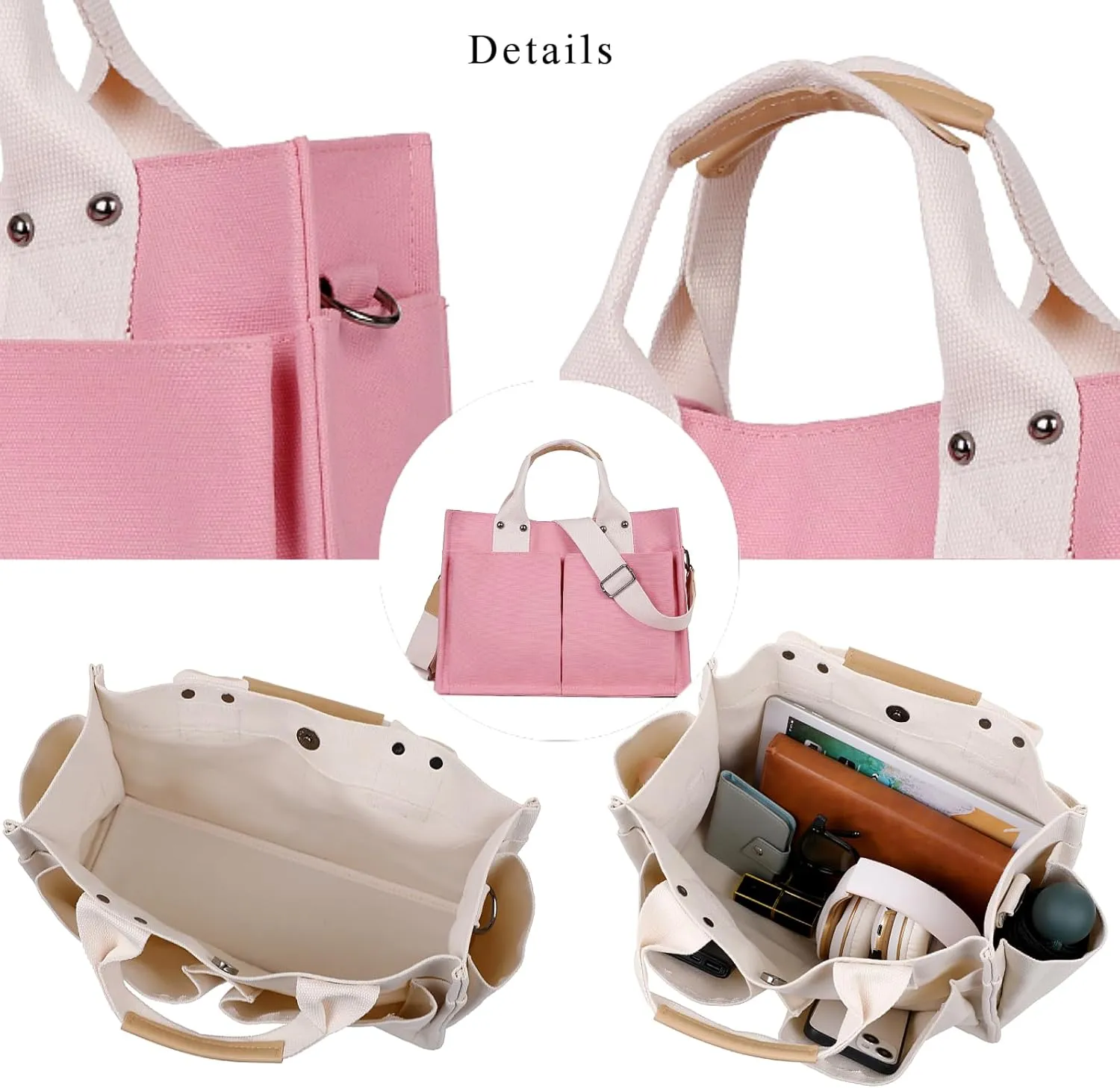 Simple and Fashionable Multi Pocket Canvas Tote Bags for Women