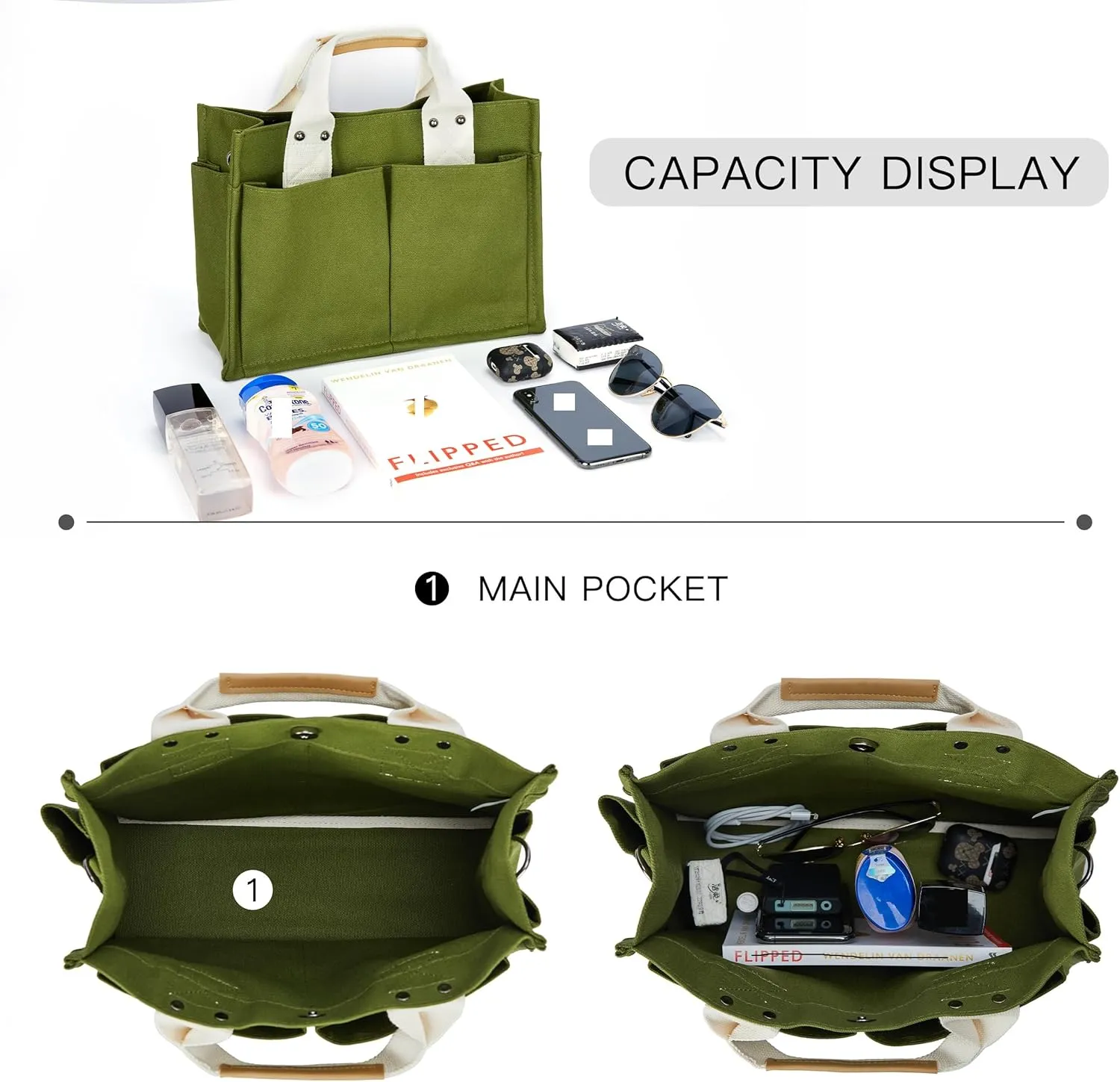 Simple and Fashionable Multi Pocket Canvas Tote Bags for Women