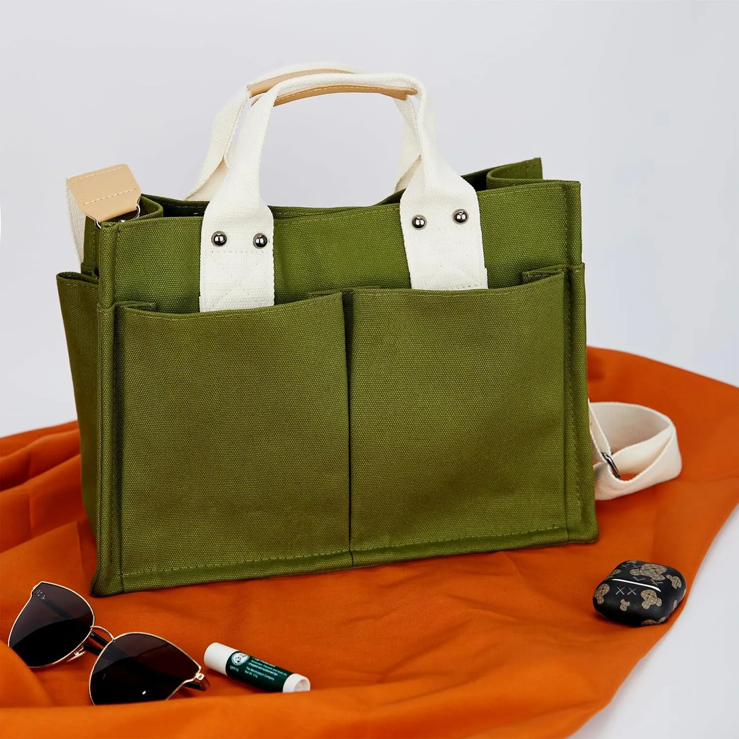 Simple and Fashionable Multi Pocket Canvas Tote Bags for Women