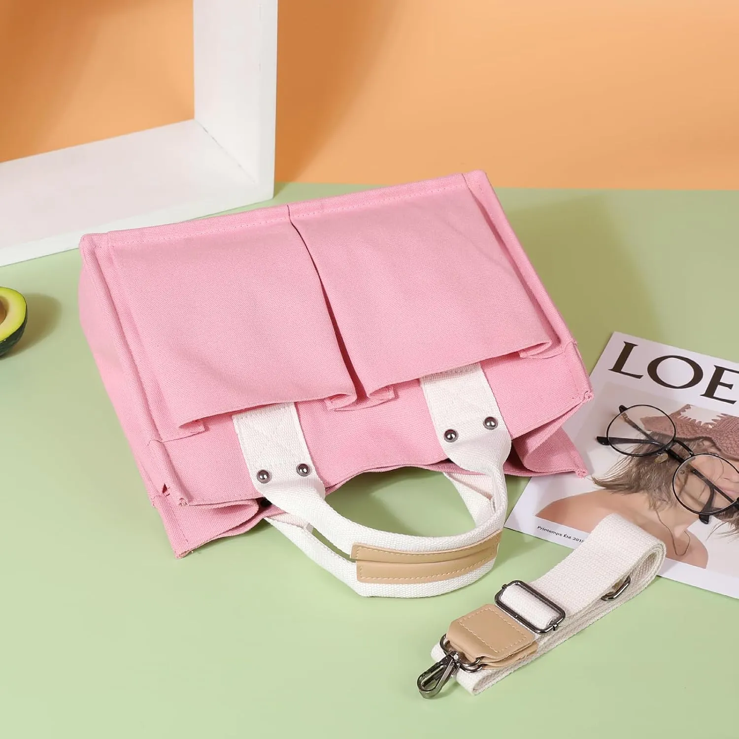 Simple and Fashionable Multi Pocket Canvas Tote Bags for Women