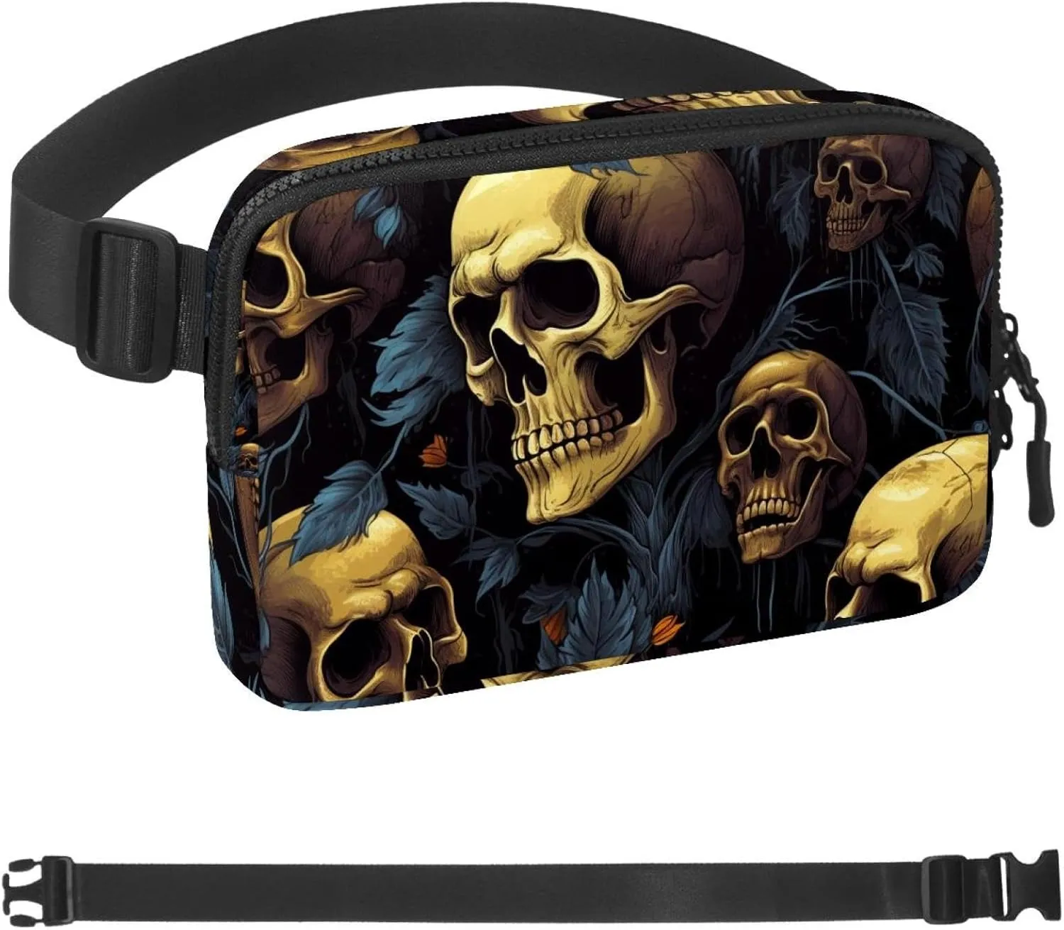 Skull G Fanny Packs for Women Men, Crossbody Belt Bag with Zipper Pockets,Waterproof Waist Packs with Adjustable Strap for Workout Running Traveling Hiking