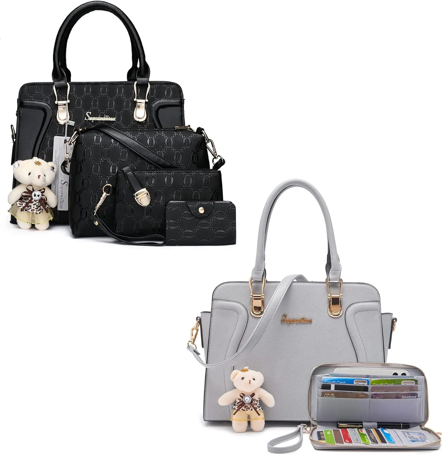 Soperwillton Women's Fashion Handbags Tote Bags Shoulder Bag Top Handle Satchel Purse Set