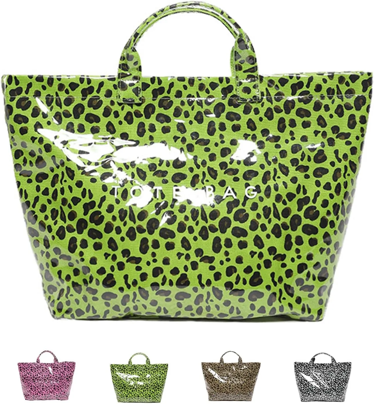 Stellaya Tote Bag Leopard, PVC Letters Plastic Tote Bags, Retro Large Kraft Paper Animal Cheetah Print Handbag