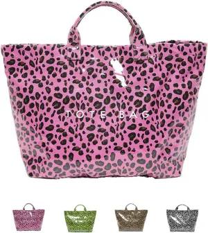 Stellaya Tote Bag Leopard, PVC Letters Plastic Tote Bags, Retro Large Kraft Paper Animal Cheetah Print Handbag