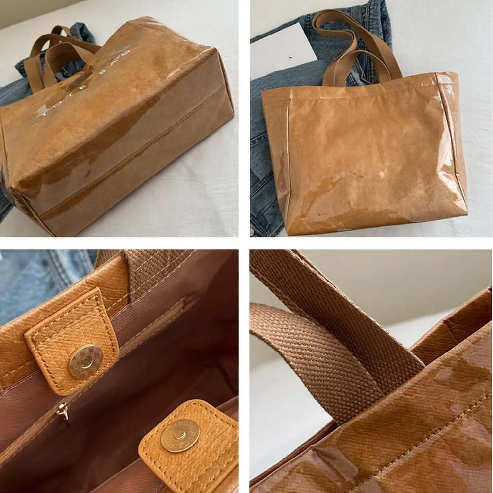 Stellaya Tote Bag Leopard, PVC Letters Plastic Tote Bags, Retro Large Kraft Paper Animal Cheetah Print Handbag