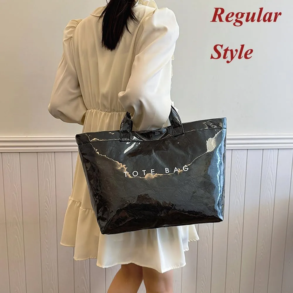 Stellaya Tote Bag Leopard, PVC Letters Plastic Tote Bags, Retro Large Kraft Paper Animal Cheetah Print Handbag