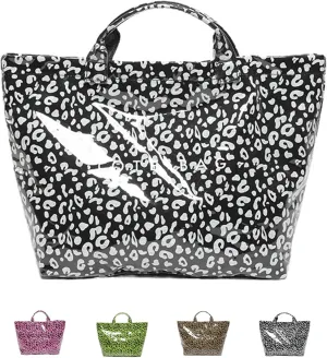 Stellaya Tote Bag Leopard, PVC Letters Plastic Tote Bags, Retro Large Kraft Paper Animal Cheetah Print Handbag