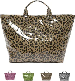 Stellaya Tote Bag Leopard, PVC Letters Plastic Tote Bags, Retro Large Kraft Paper Animal Cheetah Print Handbag