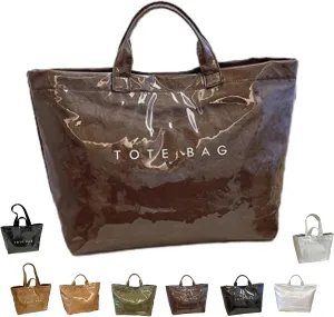 Stellaya Tote Bag Leopard, PVC Letters Plastic Tote Bags, Retro Large Kraft Paper Animal Cheetah Print Handbag
