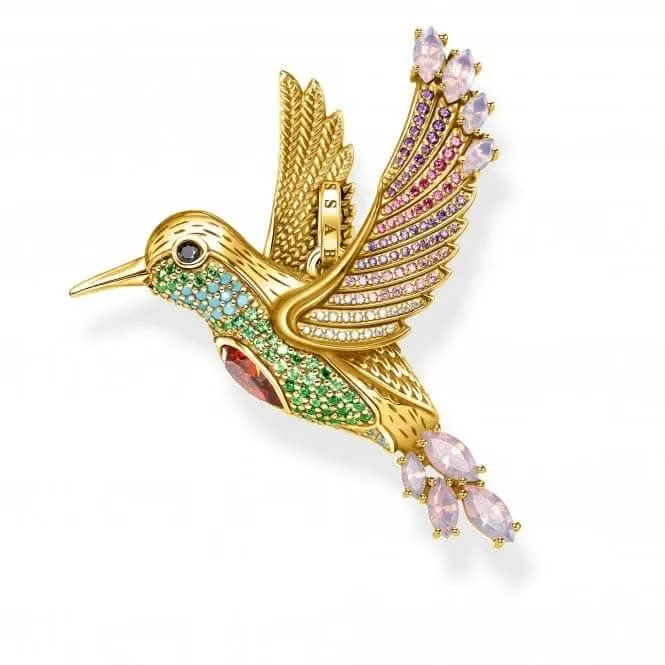 Sterling Silver Gold Plated Colourful Hummingbird Pendant PE875-488-7