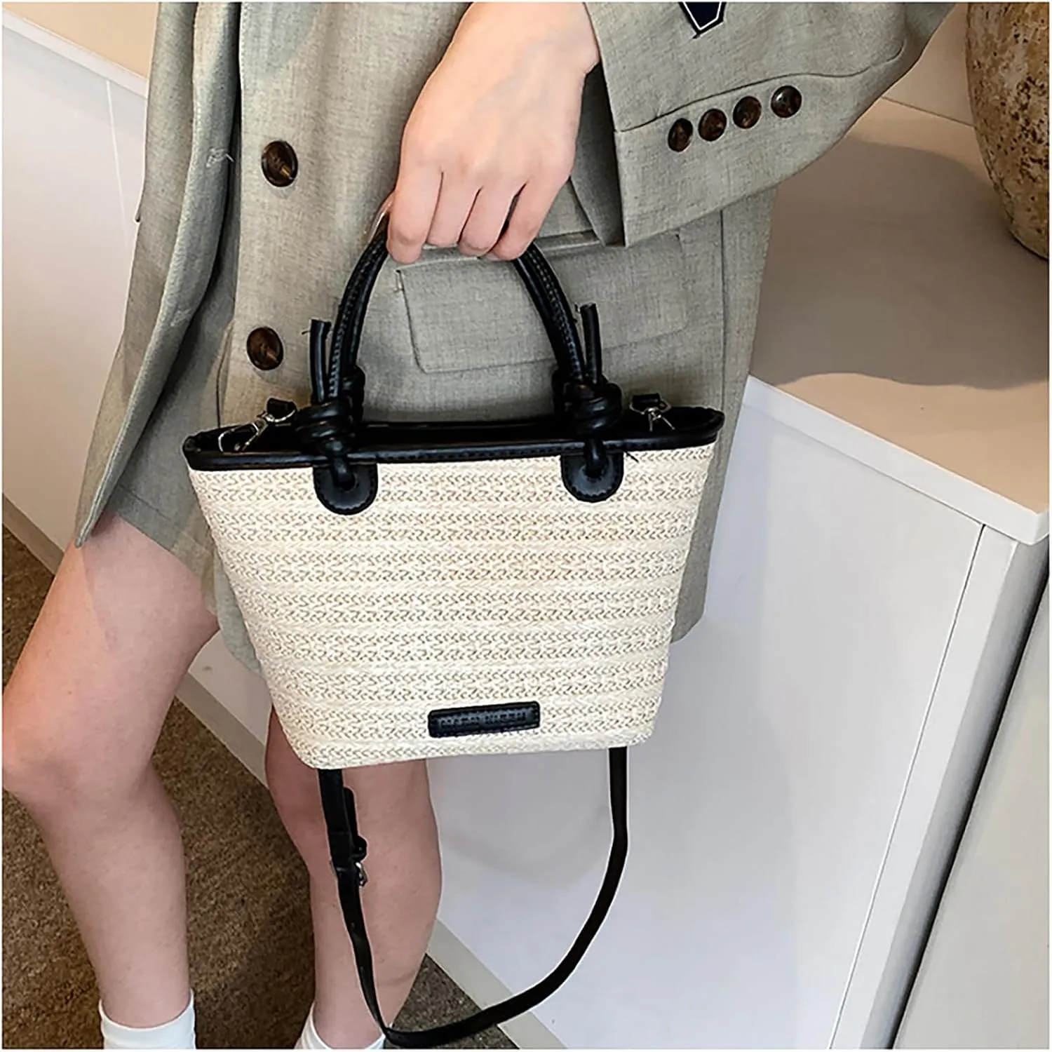 Straw Woven Tote Bag for Summer Woven Crossbody Bags Shoulder Bags Crochet Handbag Dense Woven Bag