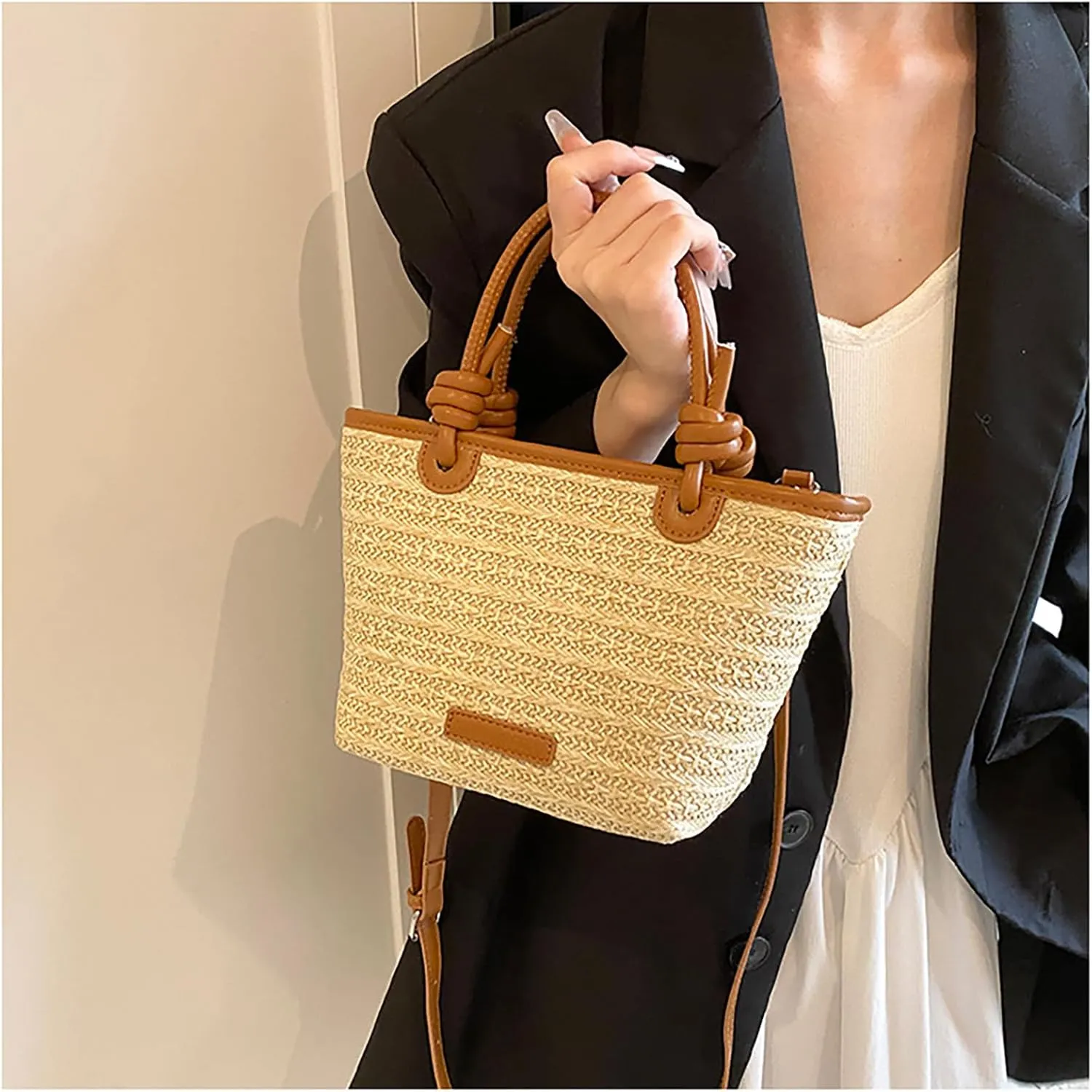 Straw Woven Tote Bag for Summer Woven Crossbody Bags Shoulder Bags Crochet Handbag Dense Woven Bag