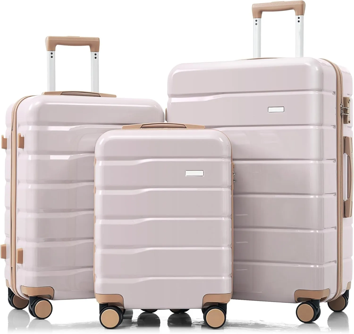 Stylish and Secure 3-Piece Travel Luggage Set with 360 Spinner Wheels, Light Grey