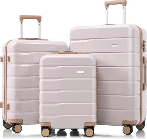 Stylish and Secure 3-Piece Travel Luggage Set with 360 Spinner Wheels, Light Grey