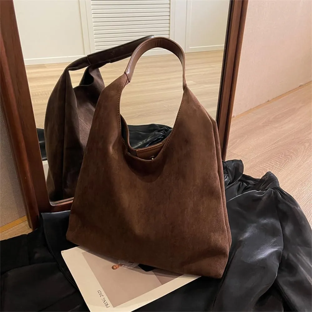 Suede Bag for Women - Brown Handbag Tote Hobo Purse