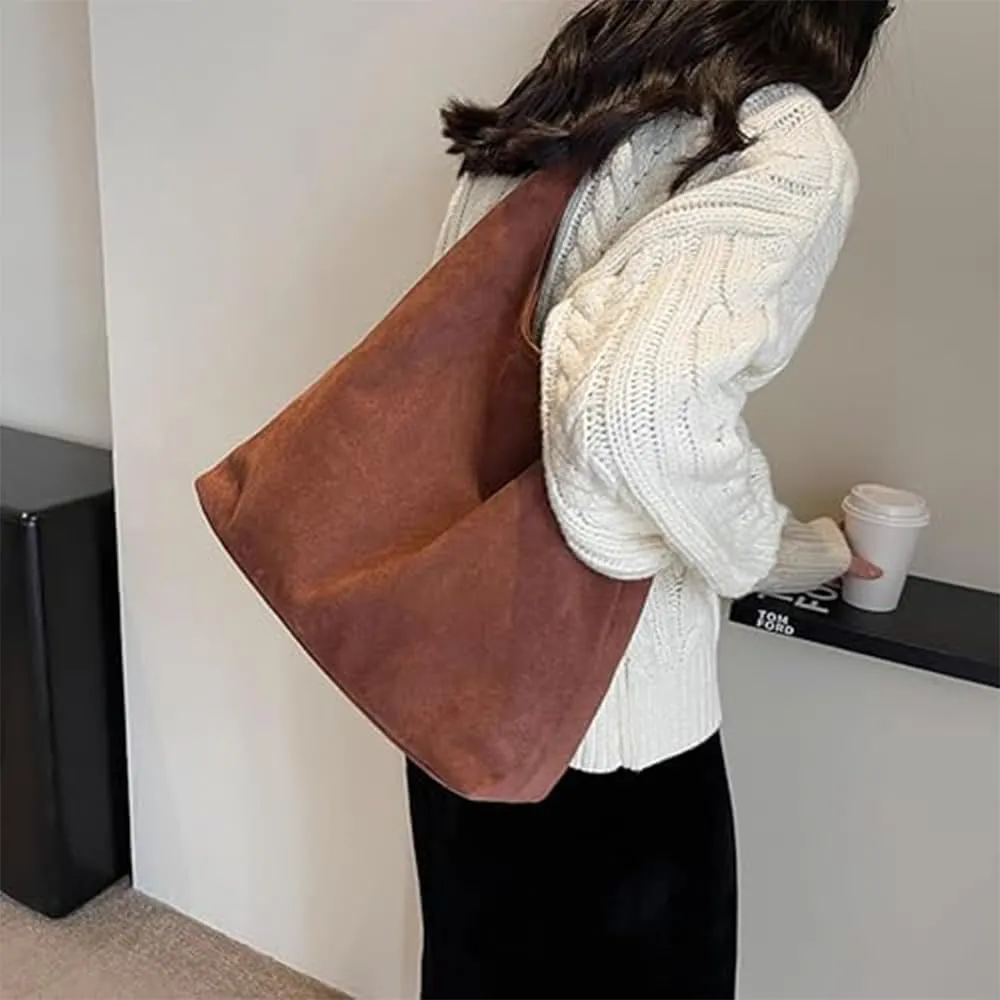 Suede Bag for Women - Brown Handbag Tote Hobo Purse