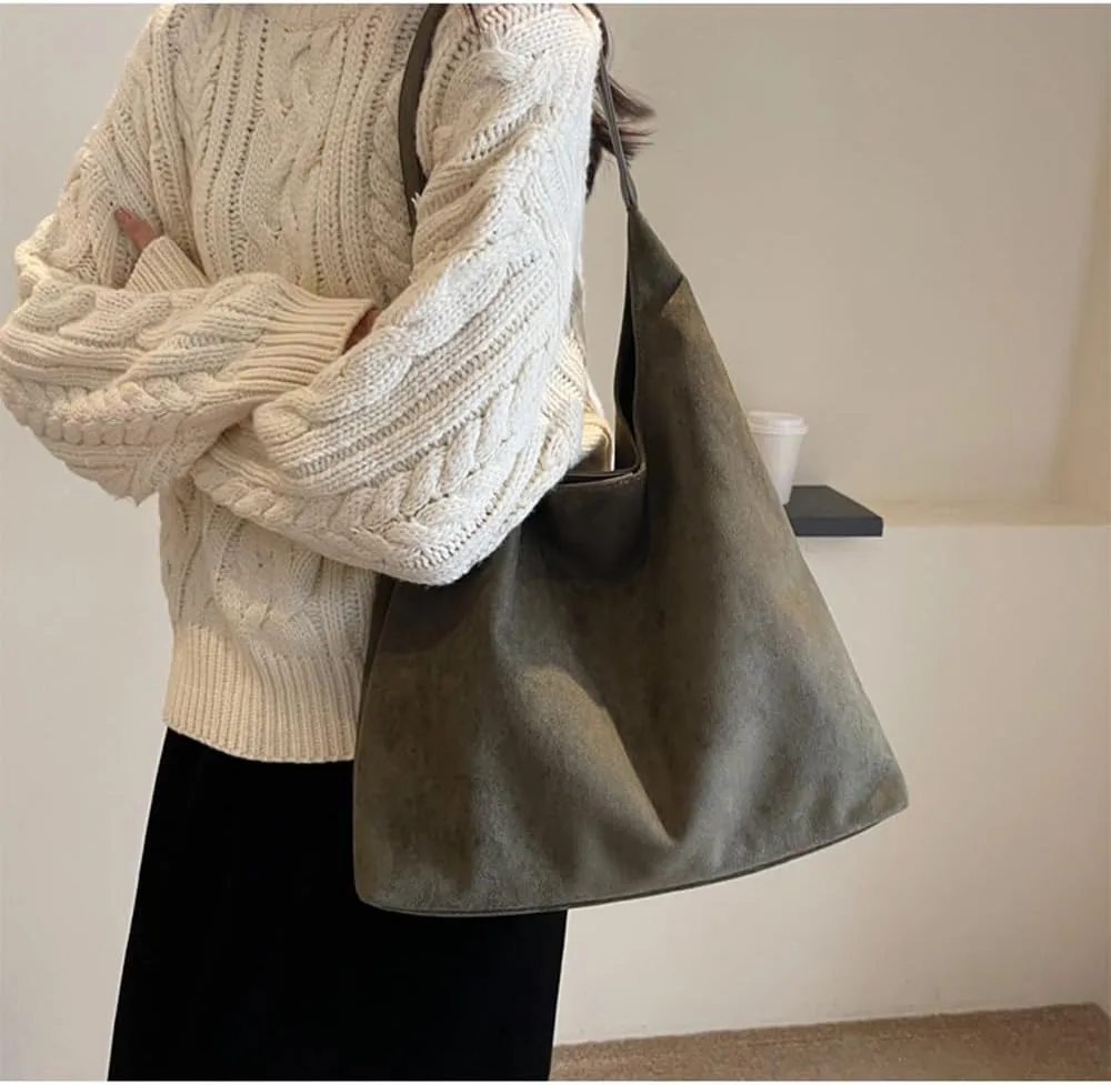 Suede Bag for Women - Brown Handbag Tote Hobo Purse