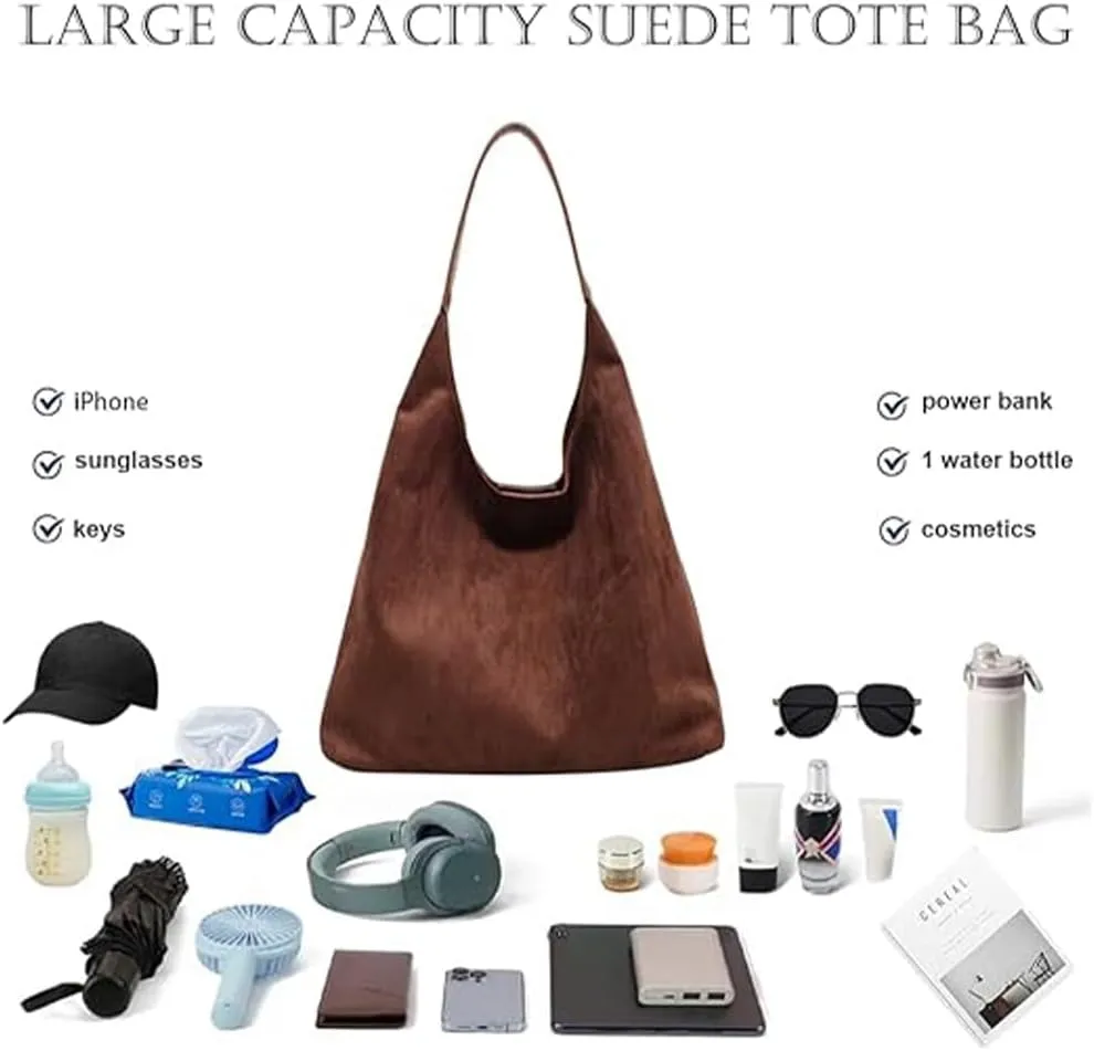 Suede Bag for Women - Brown Handbag Tote Hobo Purse