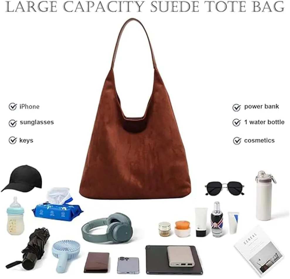 Suede Bag for Women - Brown Handbag Tote Hobo Purse