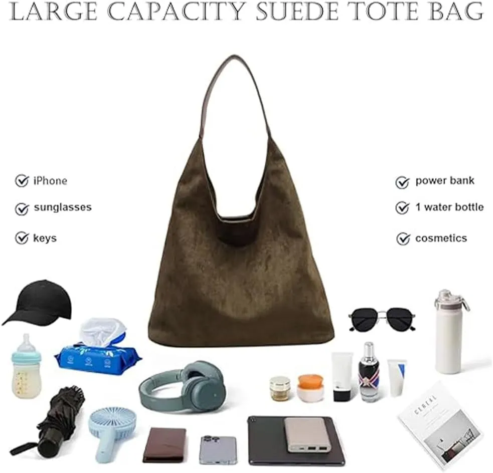 Suede Bag for Women - Brown Handbag Tote Hobo Purse
