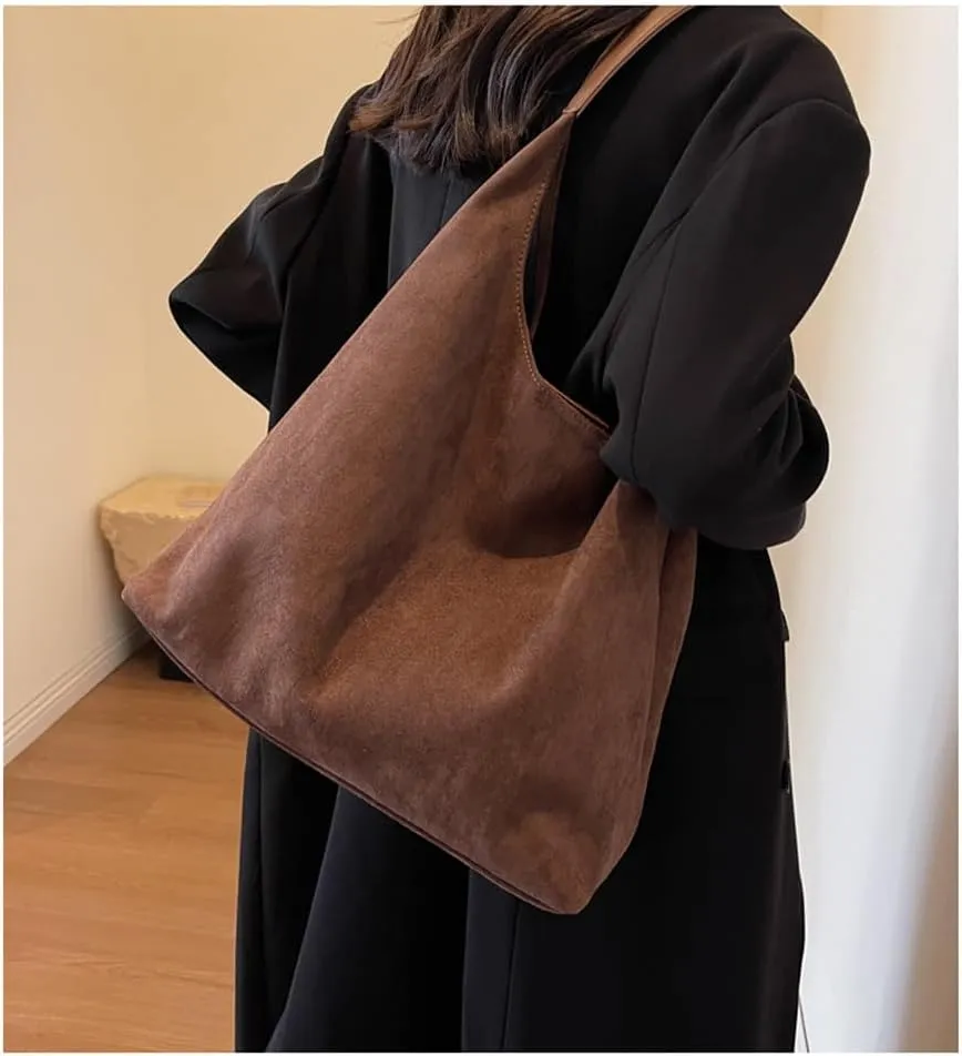 Suede Bag for Women - Brown Handbag Tote Hobo Purse