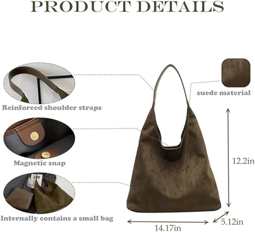 Suede Bag for Women - Brown Handbag Tote Hobo Purse