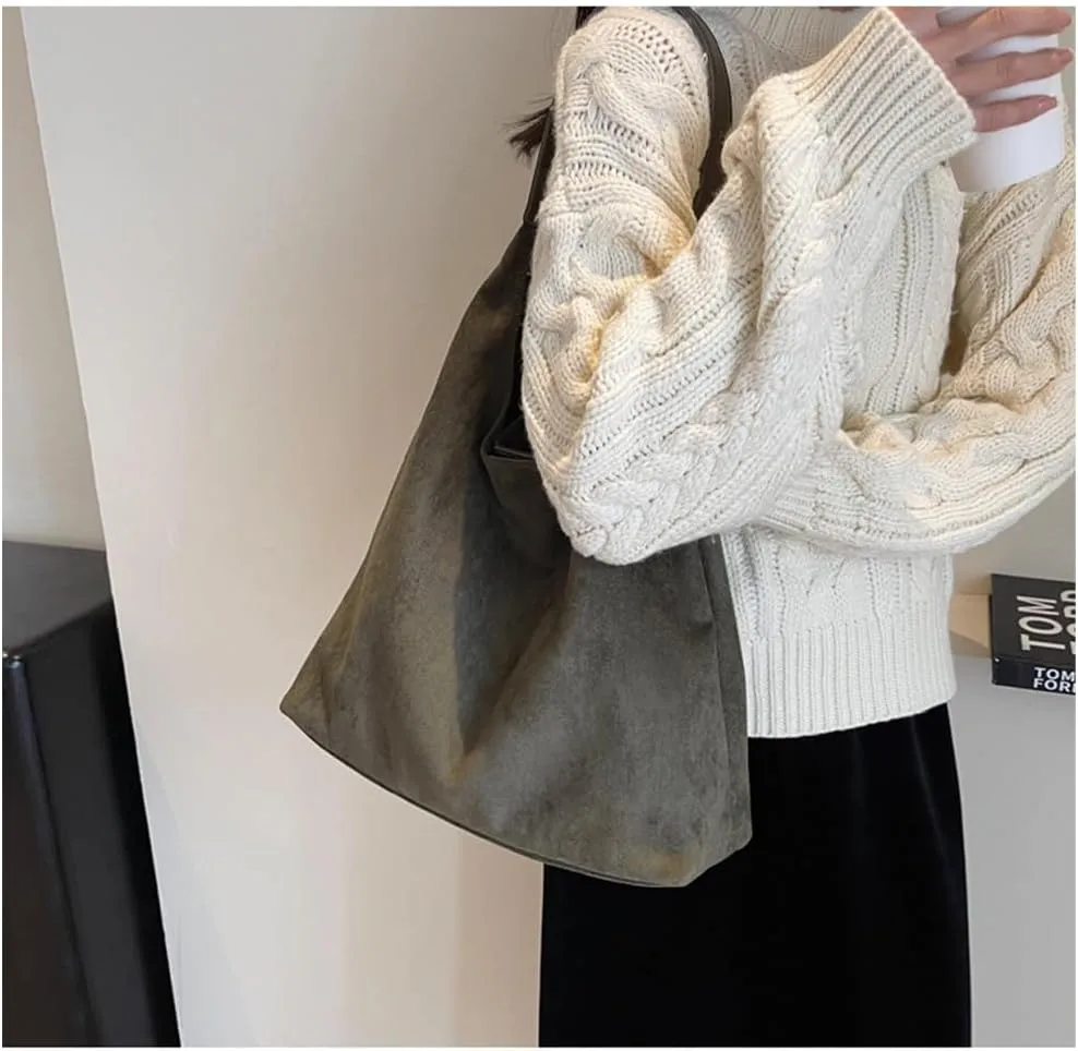 Suede Bag for Women - Brown Handbag Tote Hobo Purse
