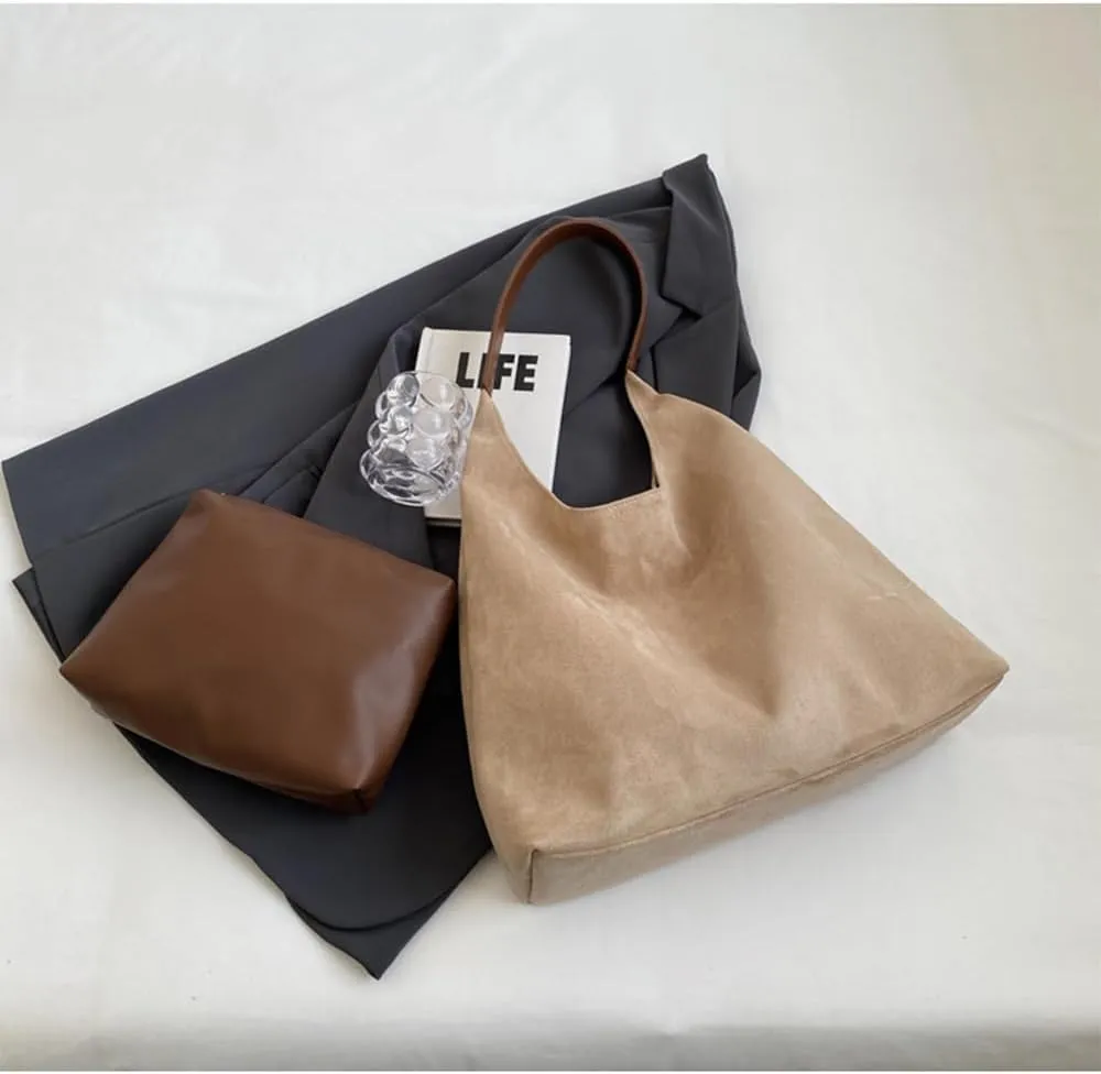 Suede Bag for Women - Brown Handbag Tote Hobo Purse