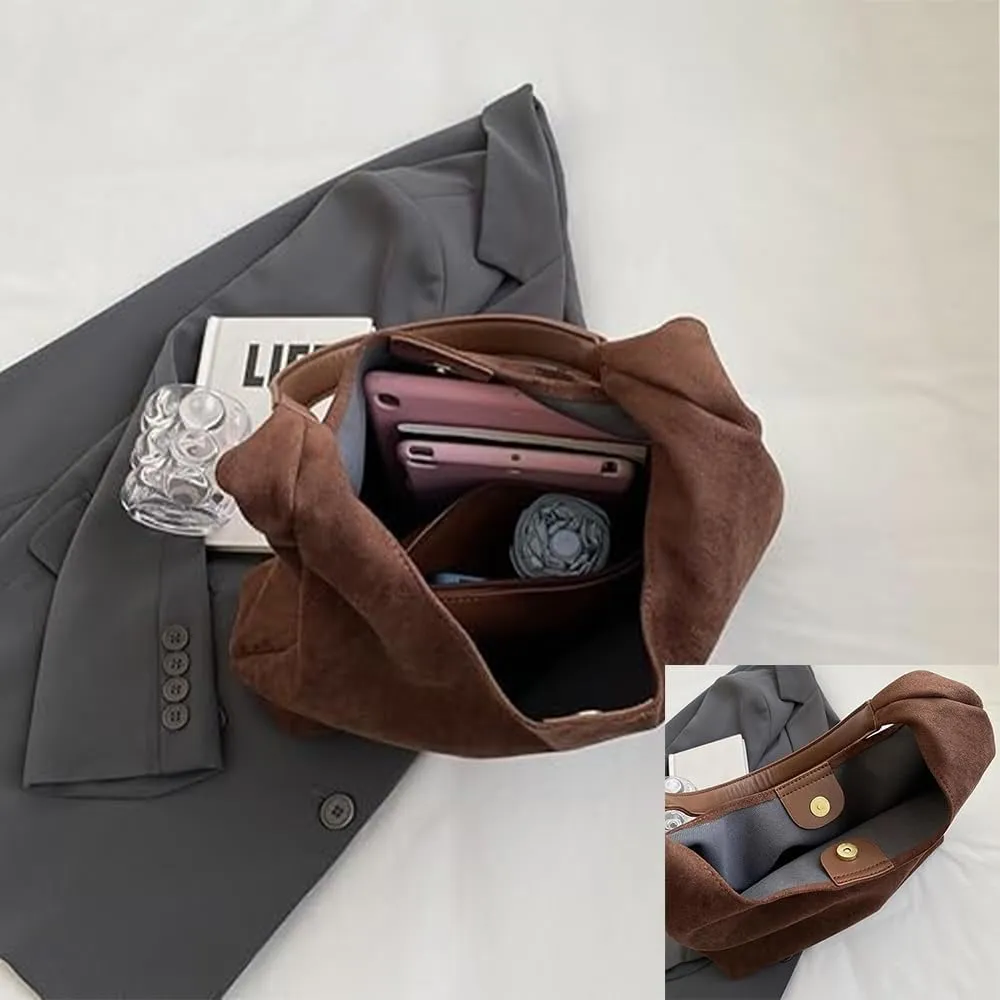 Suede Bag for Women - Brown Handbag Tote Hobo Purse