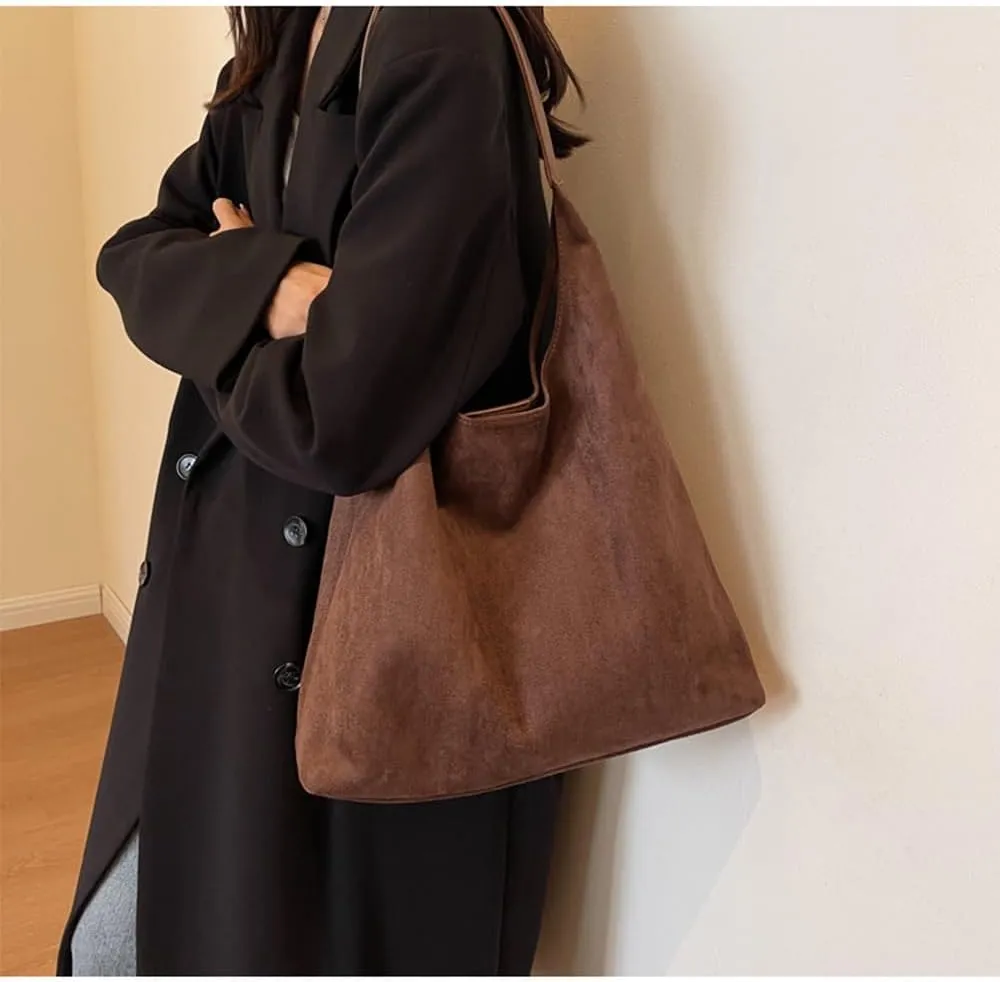 Suede Bag for Women - Brown Handbag Tote Hobo Purse