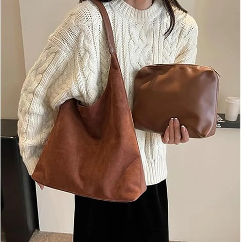 Suede Bag for Women - Brown Handbag Tote Hobo Purse