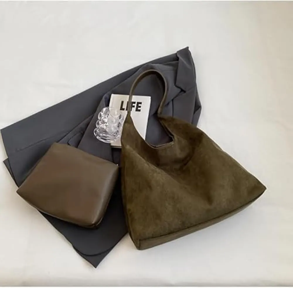 Suede Bag for Women - Brown Handbag Tote Hobo Purse
