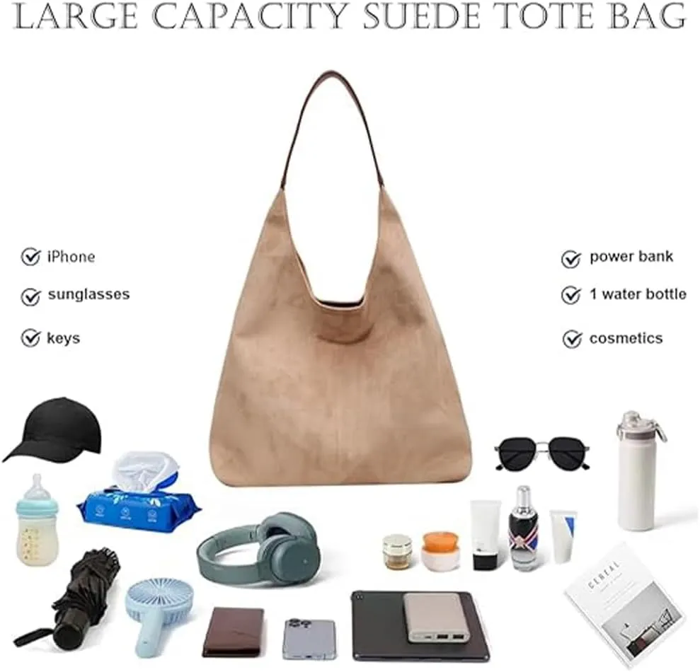 Suede Bag for Women - Brown Handbag Tote Hobo Purse