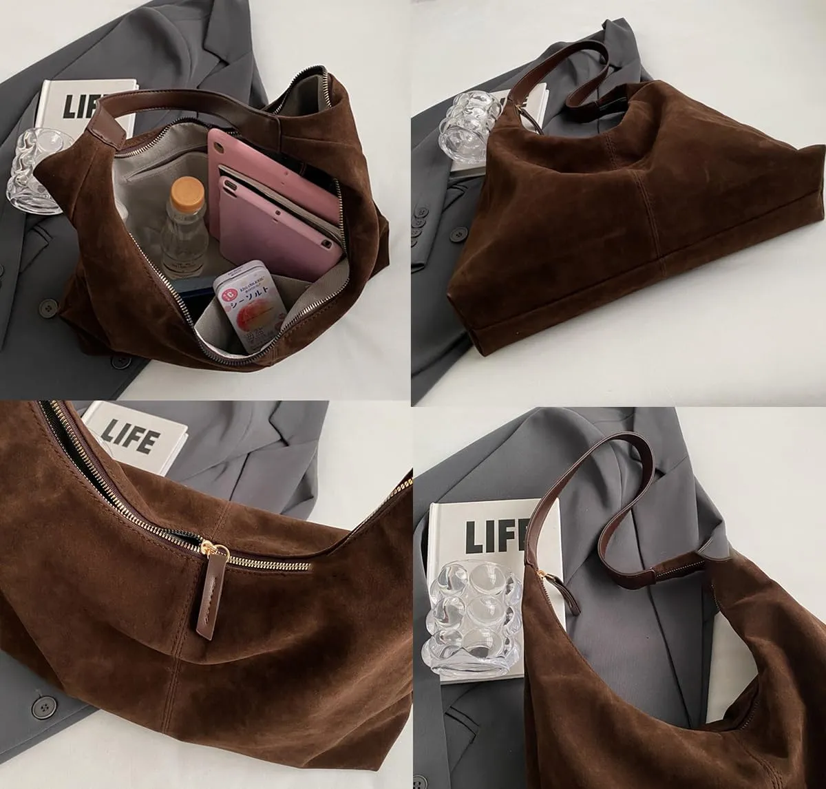 Suede Hobo Bag for Women,Suede Tote Bags for Women Work Bags, Slouchy Bag Hobo Handbag