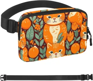 Summer Orange Cats Fanny Packs for Women Men, Crossbody Belt Bag with Zipper Pockets,Waterproof Waist Packs with Adjustable Strap for Workout Running Traveling Hiking